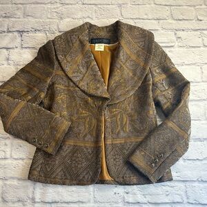 Vintage Harve Benard Women's Brown and Gold Blazer. Size 4.